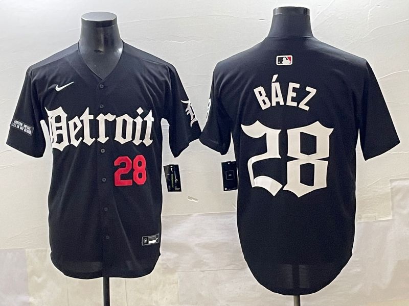 Men 2025 Detroit Tigers #28 Baez Black Five generations Joint Name Nike MLB Jersey style 7